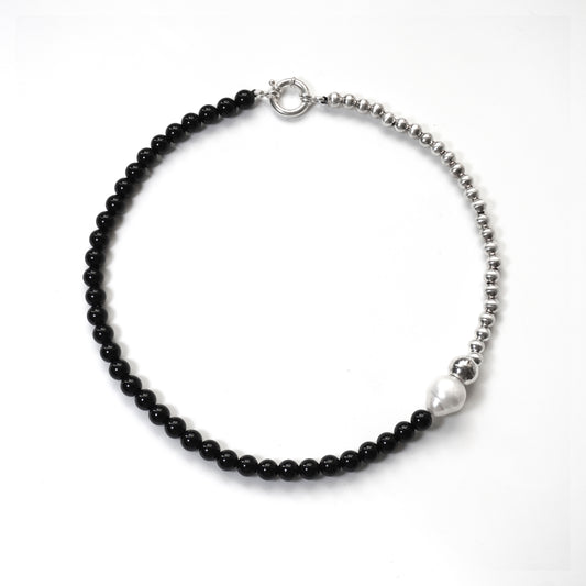 BLACK ONYX W/ SILVER BALL NECKLACE